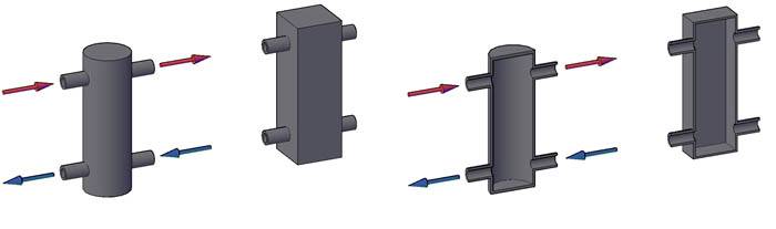 Типичные гидрострелки в форме цилиндра и куба в разрезе