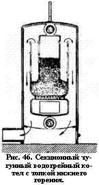 подпись: 
рис. 46. секционный чу-гунный водогрейный ко-тел с топкой нижнего горения.
