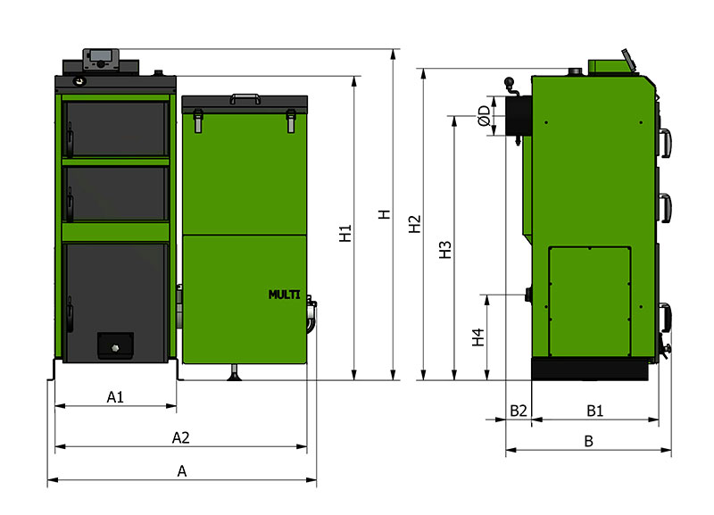 Физические размеры котла Multi