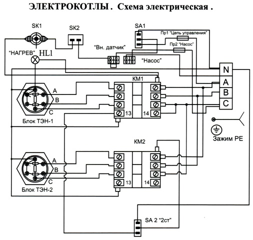 Электрическая схема подключения котлов ЕВРОТОП