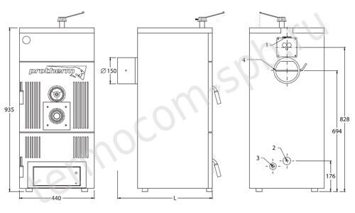 РазмерыТвердотопливного чугунного котла Protherm Бобер 30DLO