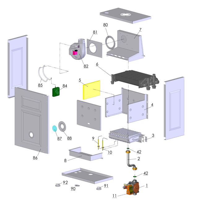 топочная часть THERM 23tcl, запасные части к котлам Thermona, купить запчасти к котлу Therm, запасные части к настенным котлам Thermona, запчасти к напольным котлам Therm